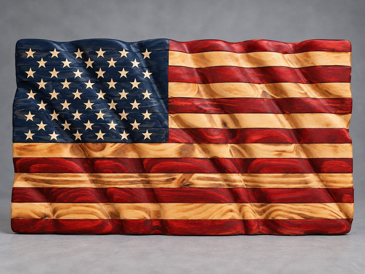 Custom Handmade Wooden American Flag — Flat or Waving | Your Logo, Emblem, or Design