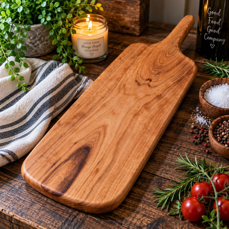 Butterflyfieldz Heritage Collection: Handcrafted American Cherry Prep & Charcuterie Board – 19 × 6 inches
