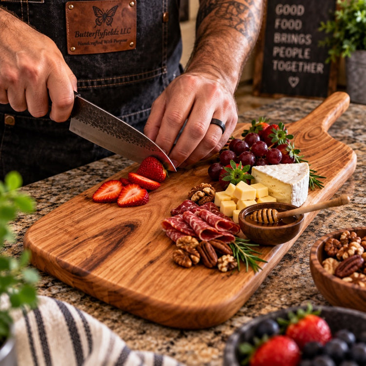 Butterflyfieldz Heritage Collection: Handcrafted American Cherry Prep & Charcuterie Board – 19 × 6 inches