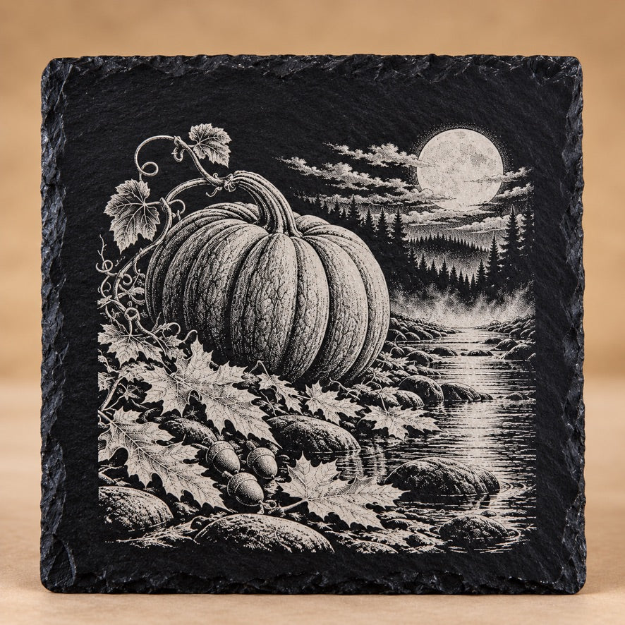 Harvest Moon Pumpkin square slate coaster