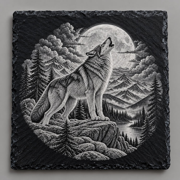 Howling Wolf square slate coaster