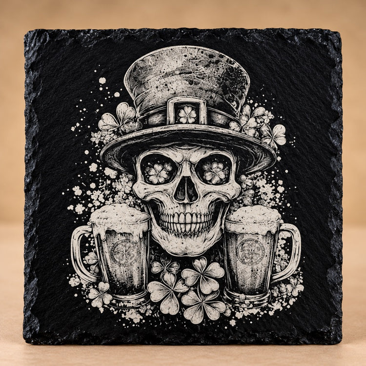Shamrock Skull square slate coaster