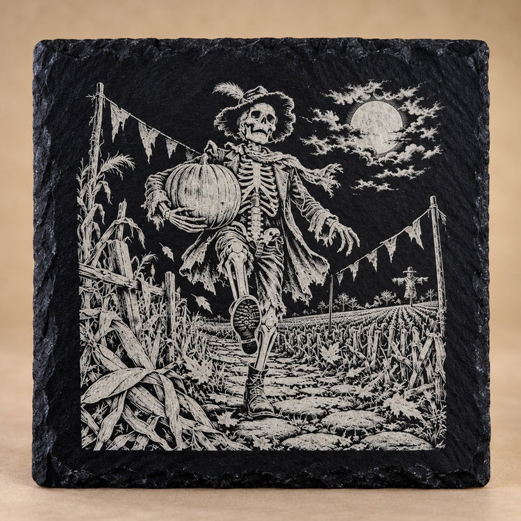 Skeleton Scarecrow square slate coaster
