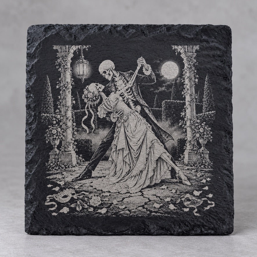 Skeleton Wedding Dance square slate coaster