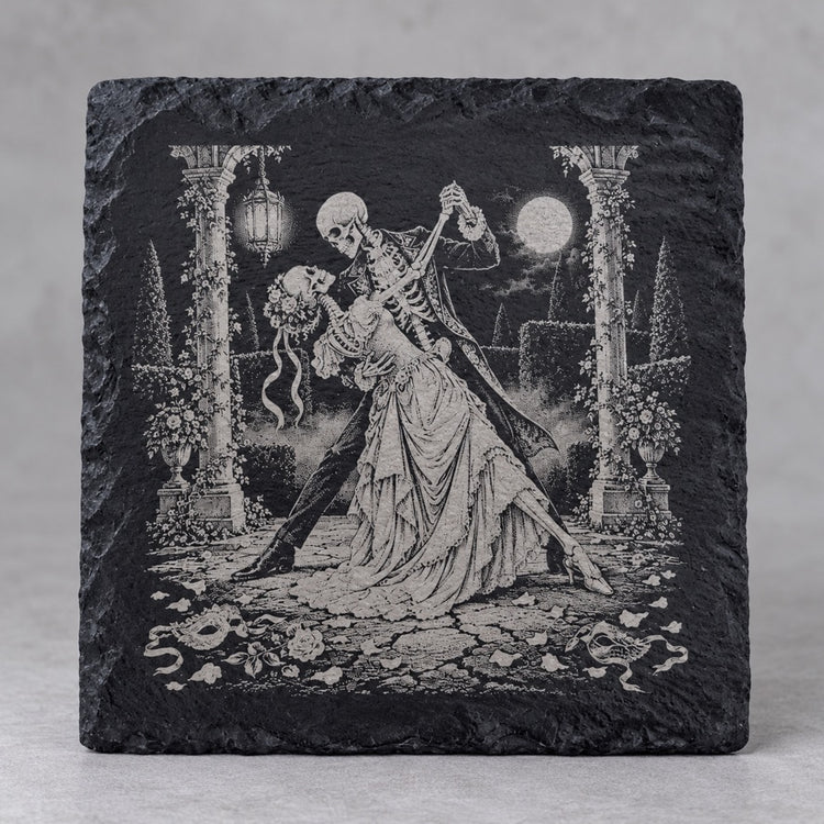Skeleton Wedding Dance square slate coaster