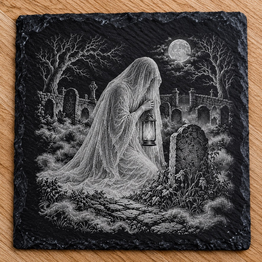 Veiled Spirit square slate coaster