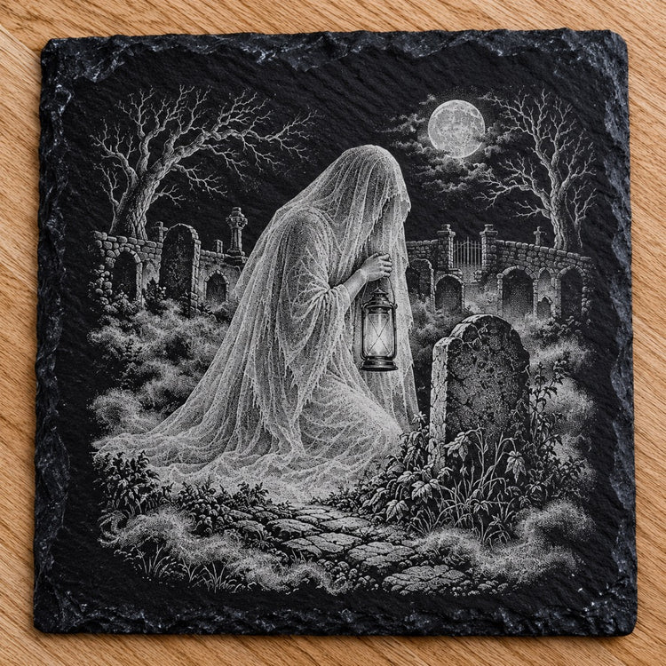 Veiled Spirit square slate coaster