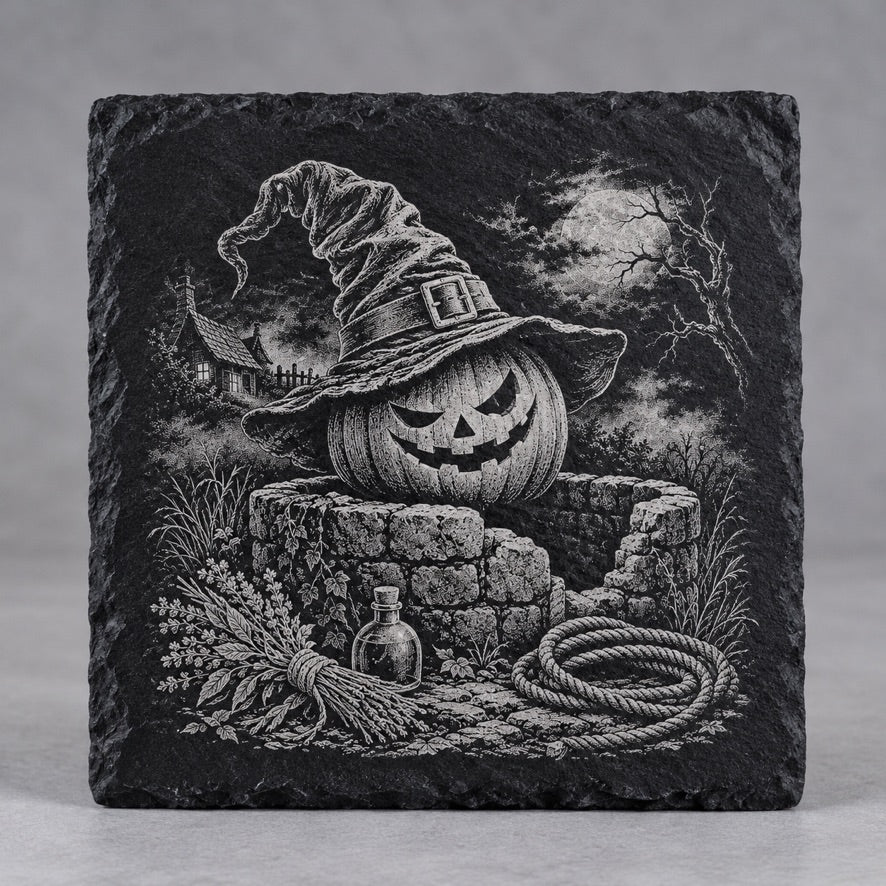 Witch-Hat Pumpkin square slate coaster