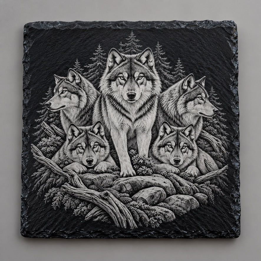 Wolf Pack square slate coaster