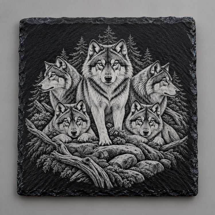 Wolf Pack square slate coaster
