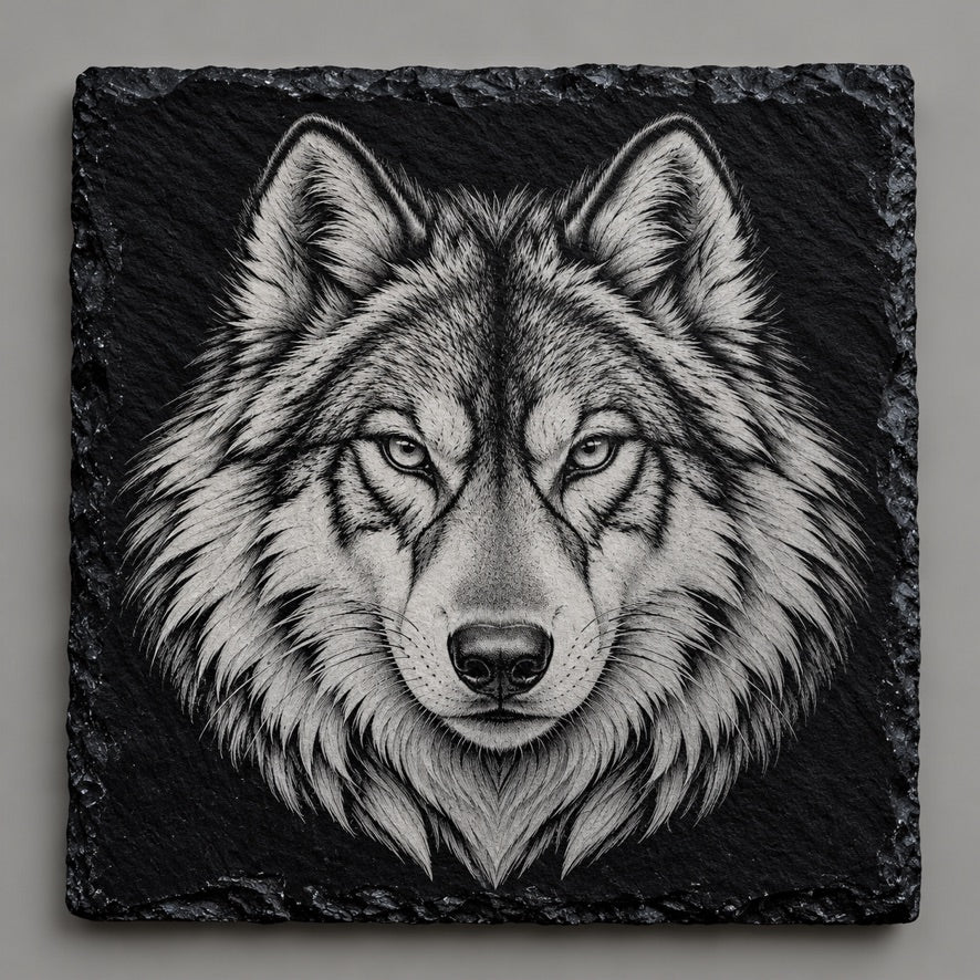 Wolf Portrait square slate coaster